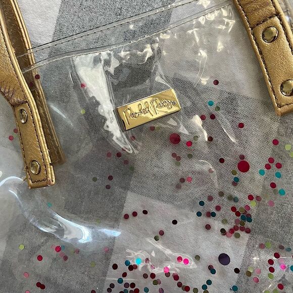Packed Party Confetti Bucket Bag Clear Tote Glitter Gold Handles - Picture 4 of 8